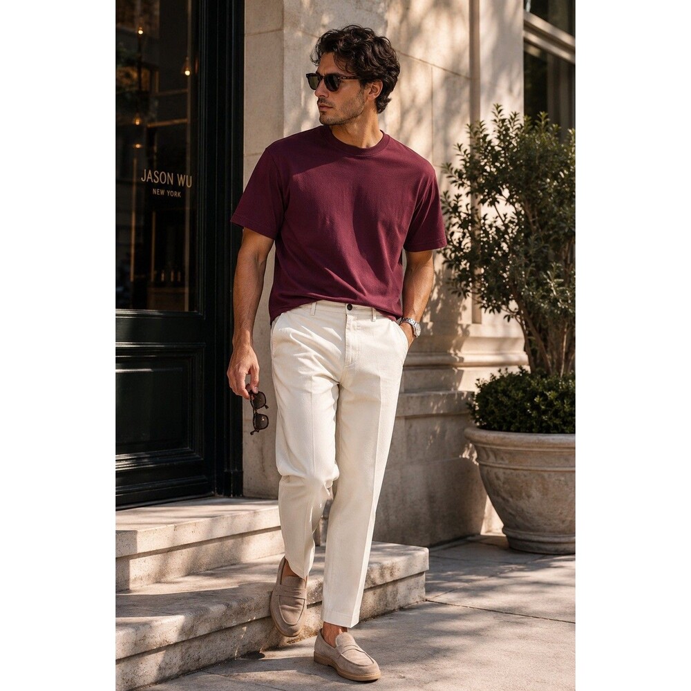JASON WU New Burgundy 100% Cotton T-Shirt SMALL Crew Tee Sleeve Mens PERU MADE